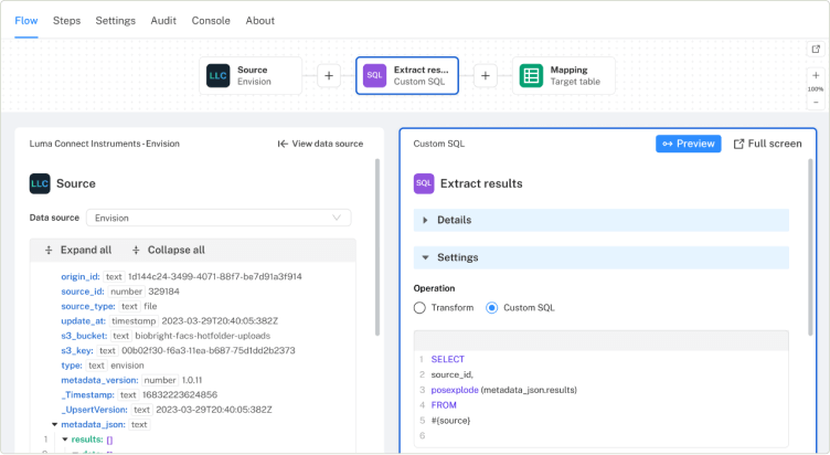 Screenshot of a workflow in Luma